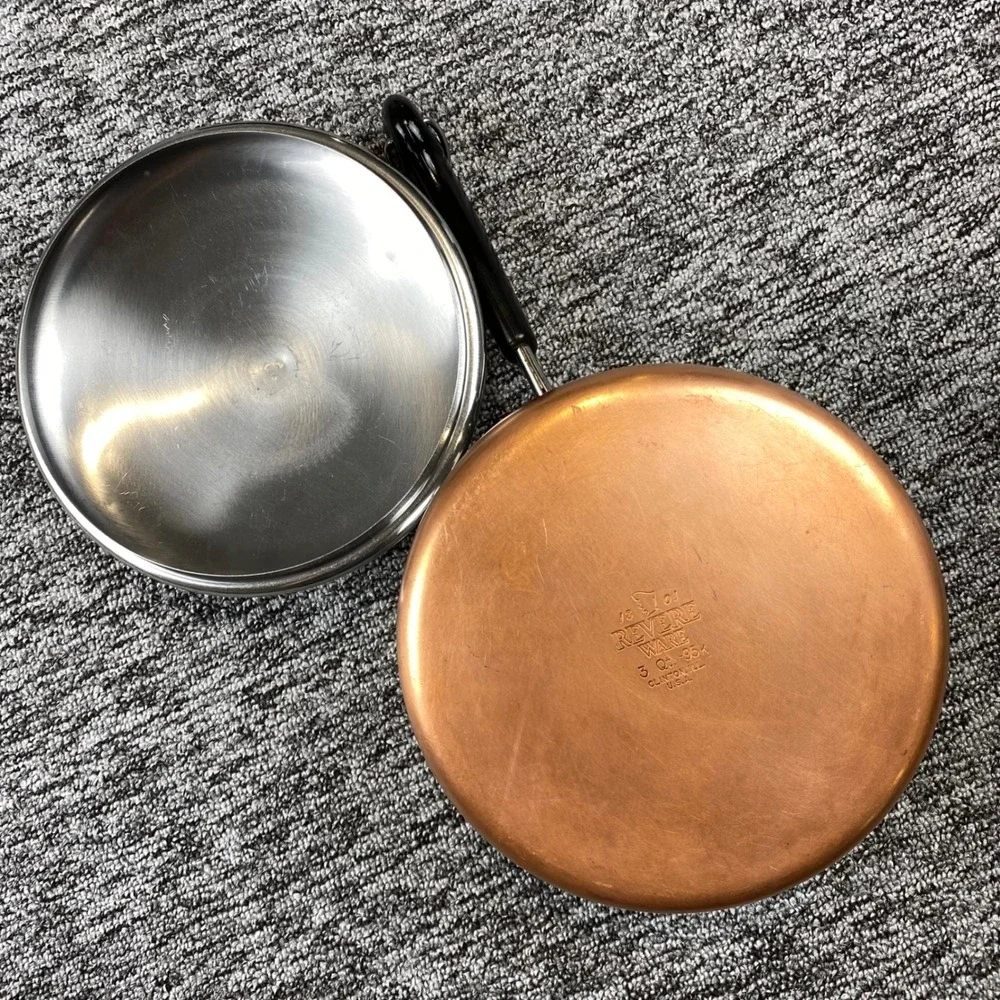 Vintage 1995 Revere Ware 3 Qt Saucepan Copper Clad Bottom Lid Clinton IL USA