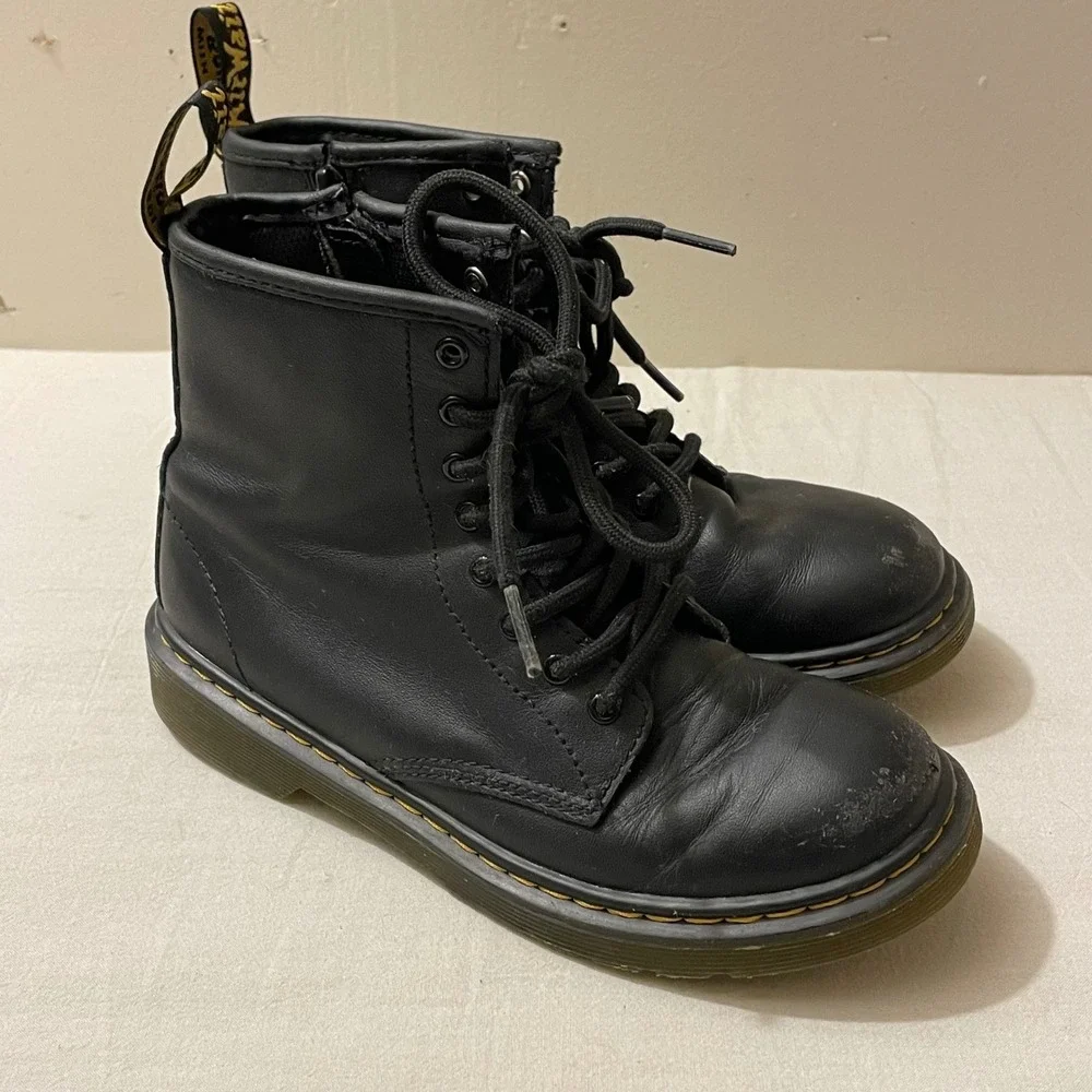 Dr. Martens 1460 J Kids Size 3 Black Leather Combat Boots Distressed Play