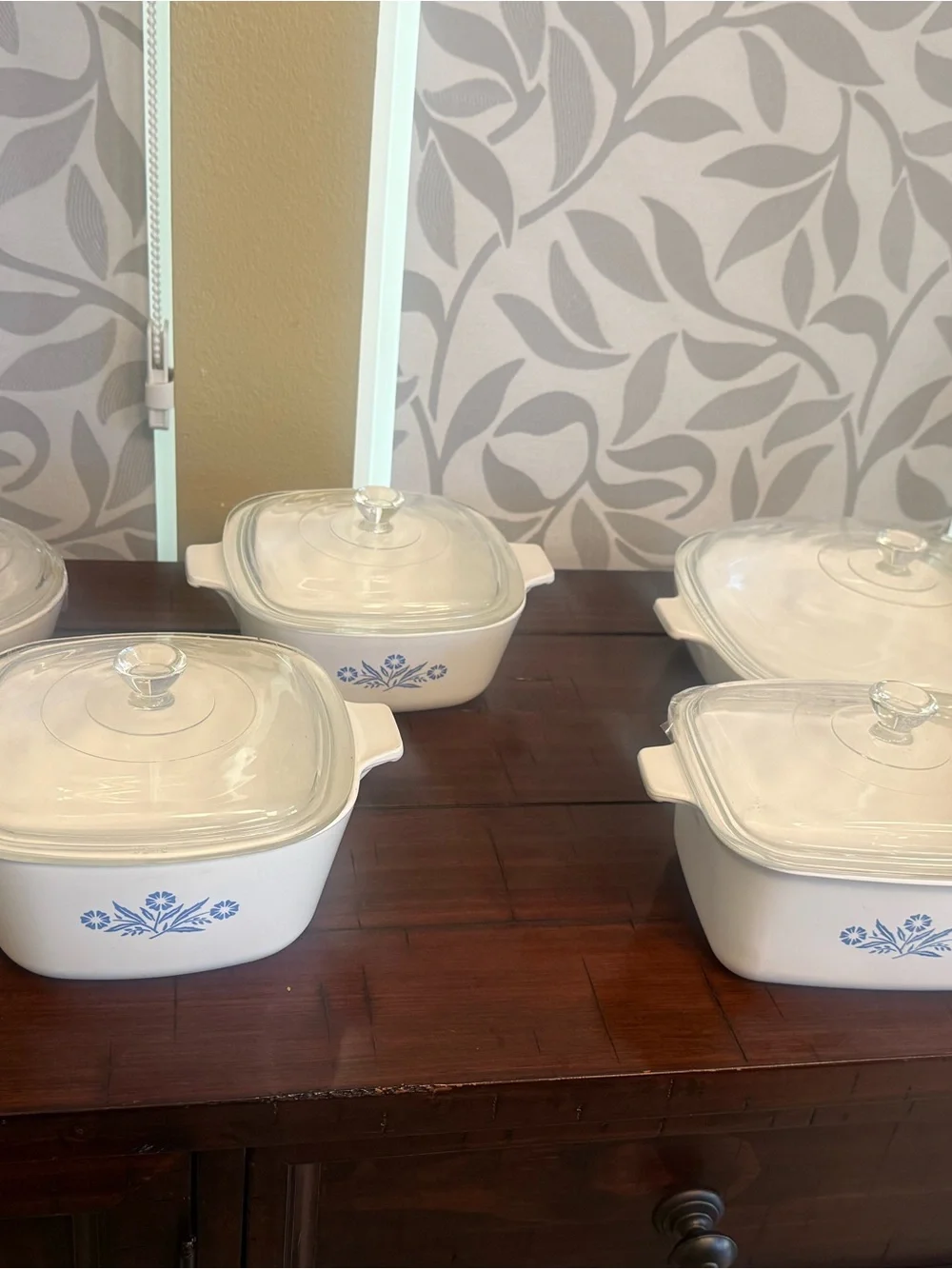Vintage Corning Ware Blue Cornflower 5 Pc Cookware Set w/ Glass Lids USA