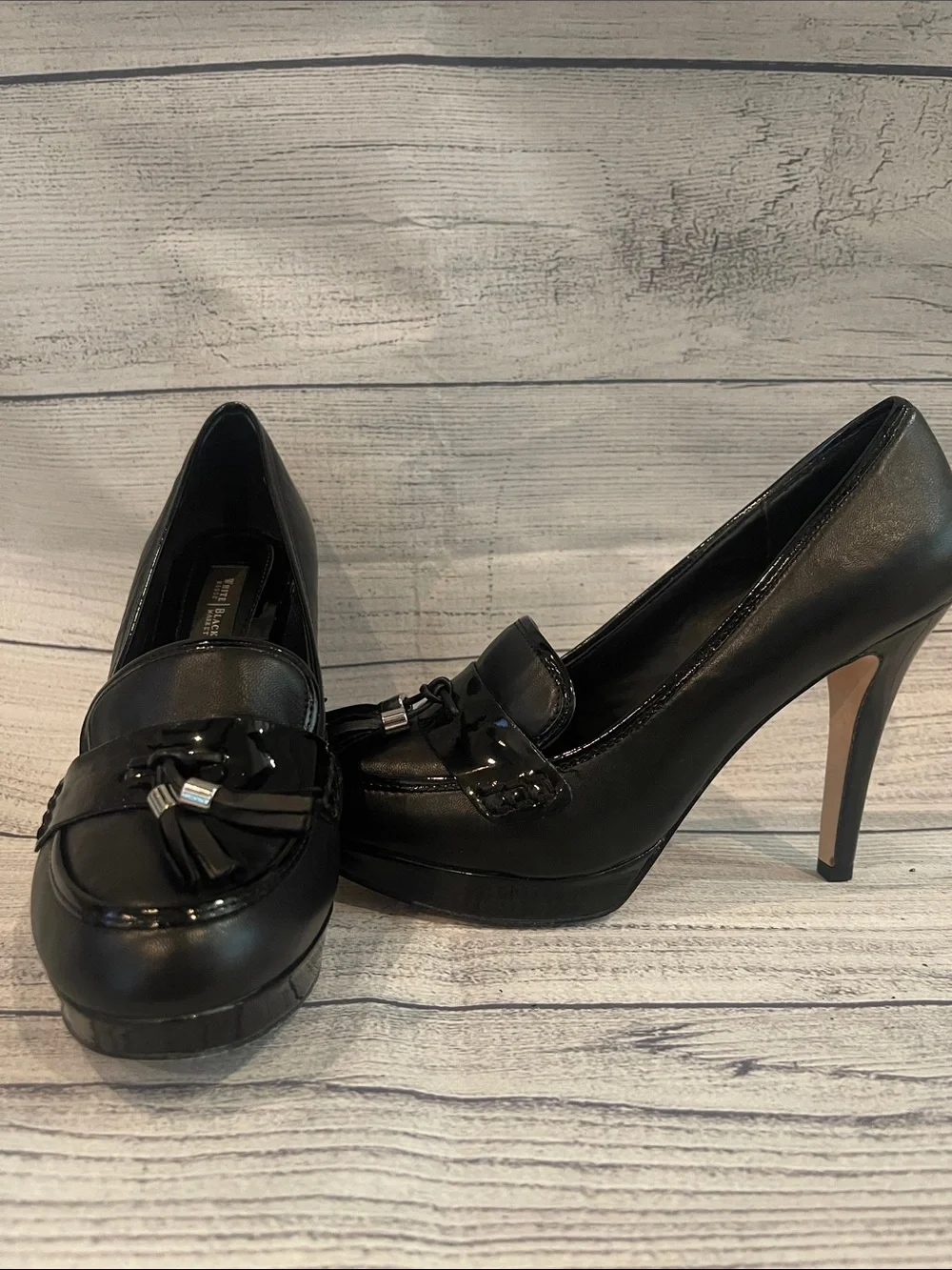 White House Black Market Black Patent Tassel Platform Loafers
