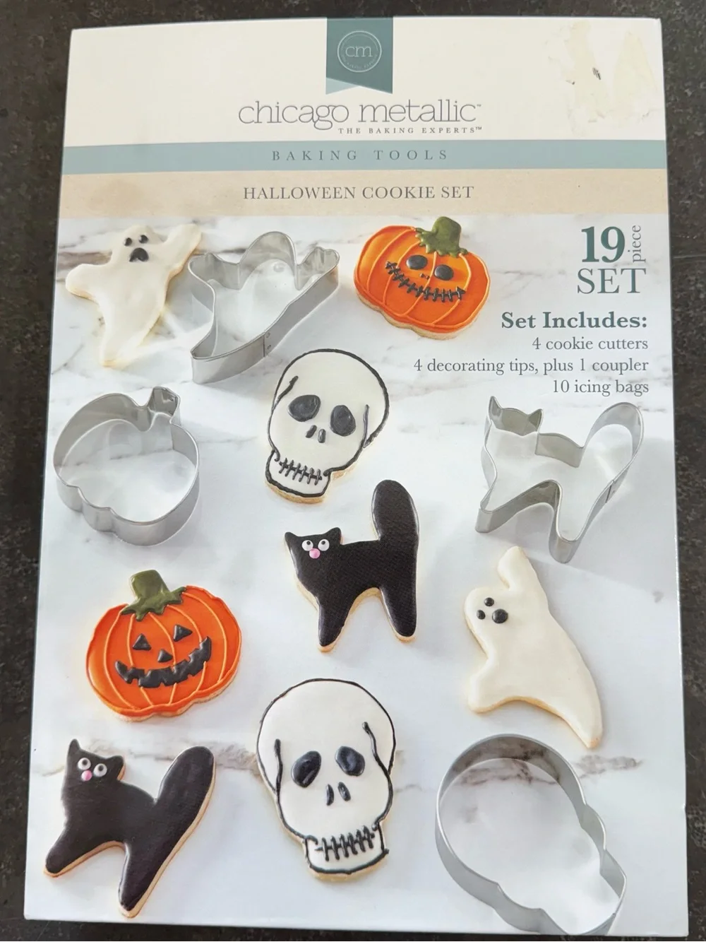 NIB Halloween Cookie Cutter & Decorating Set - Silver, Chicago Metallic
