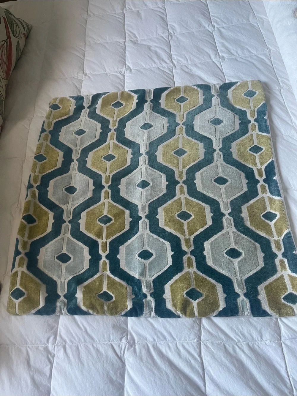 D.V. Kap Home Velvet Pillow Covers with White, Teal and Olive Trim (pair)