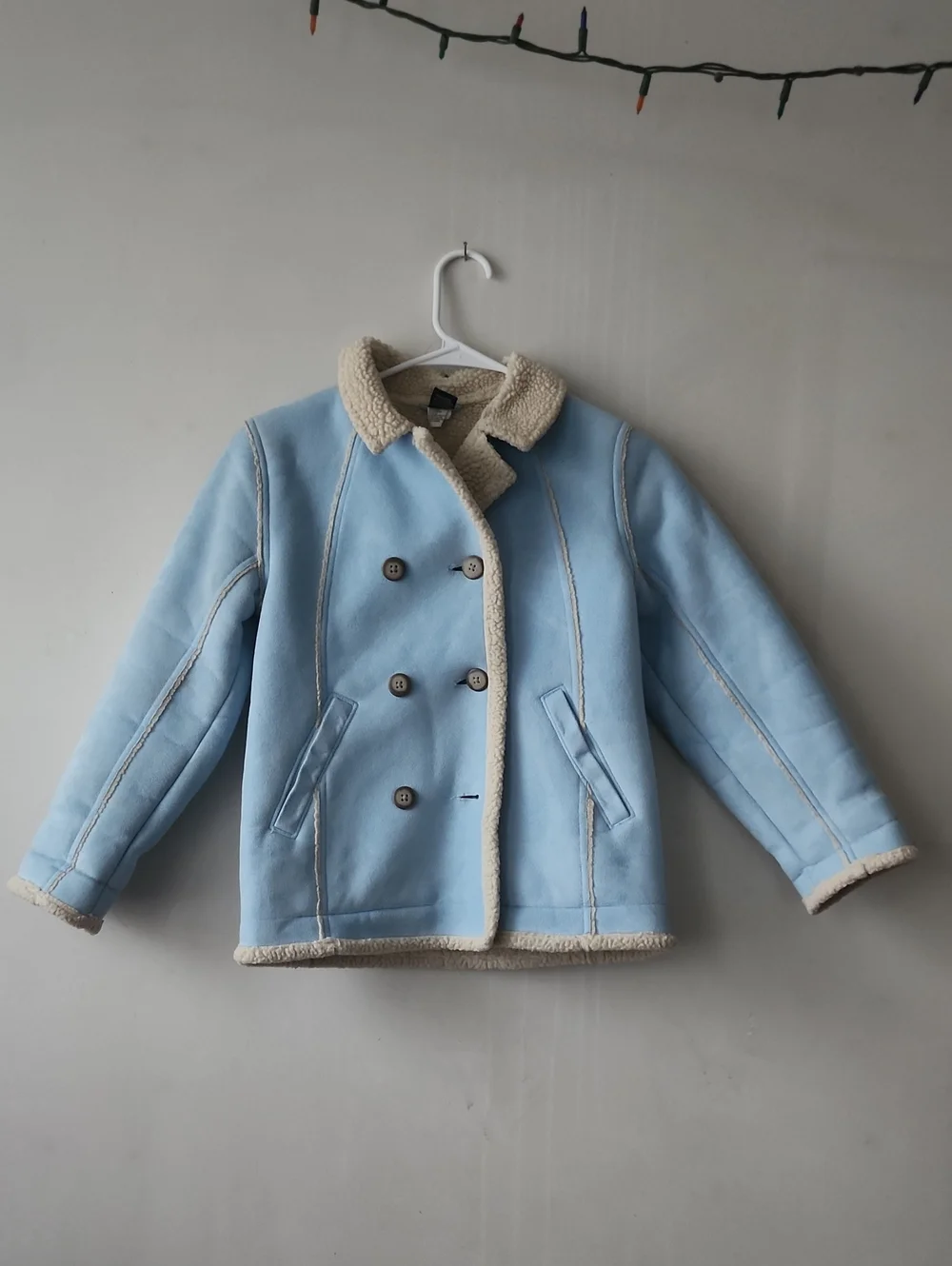 GAP Light Blue Sherpa-Trim Double-Breasted Peacoat