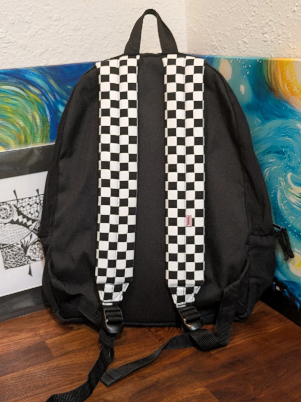 Vans Lazy OAF Backpack Black Backpack with Checker Straps Clean Inside And Out