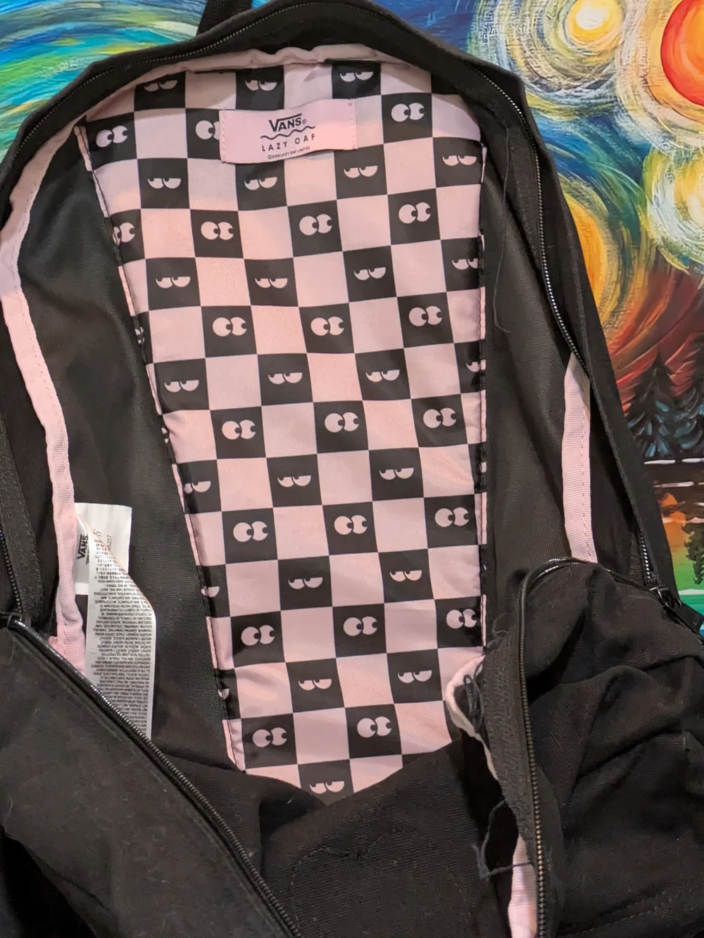 Vans Lazy OAF Backpack Black Backpack with Checker Straps Clean Inside And Out