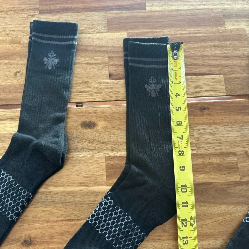 LOT OF 3 Bombas Men's Crew Socks XL Black/Gray Striped Sporty Casual Gym NWOT