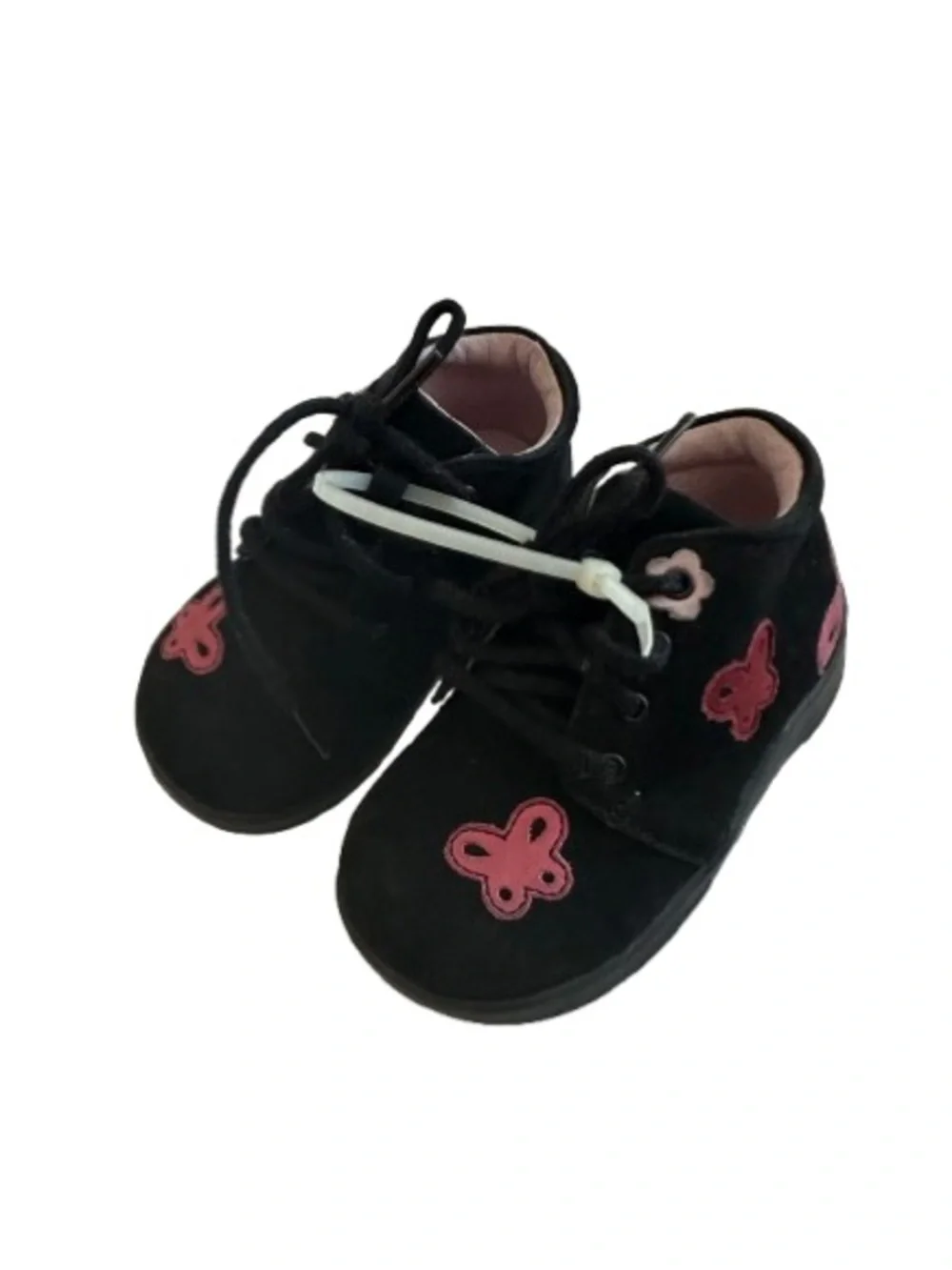 NWT Perfection Toddler 5.5W Black Butterfly Accent Lace-Up Shoes - Pink Details
