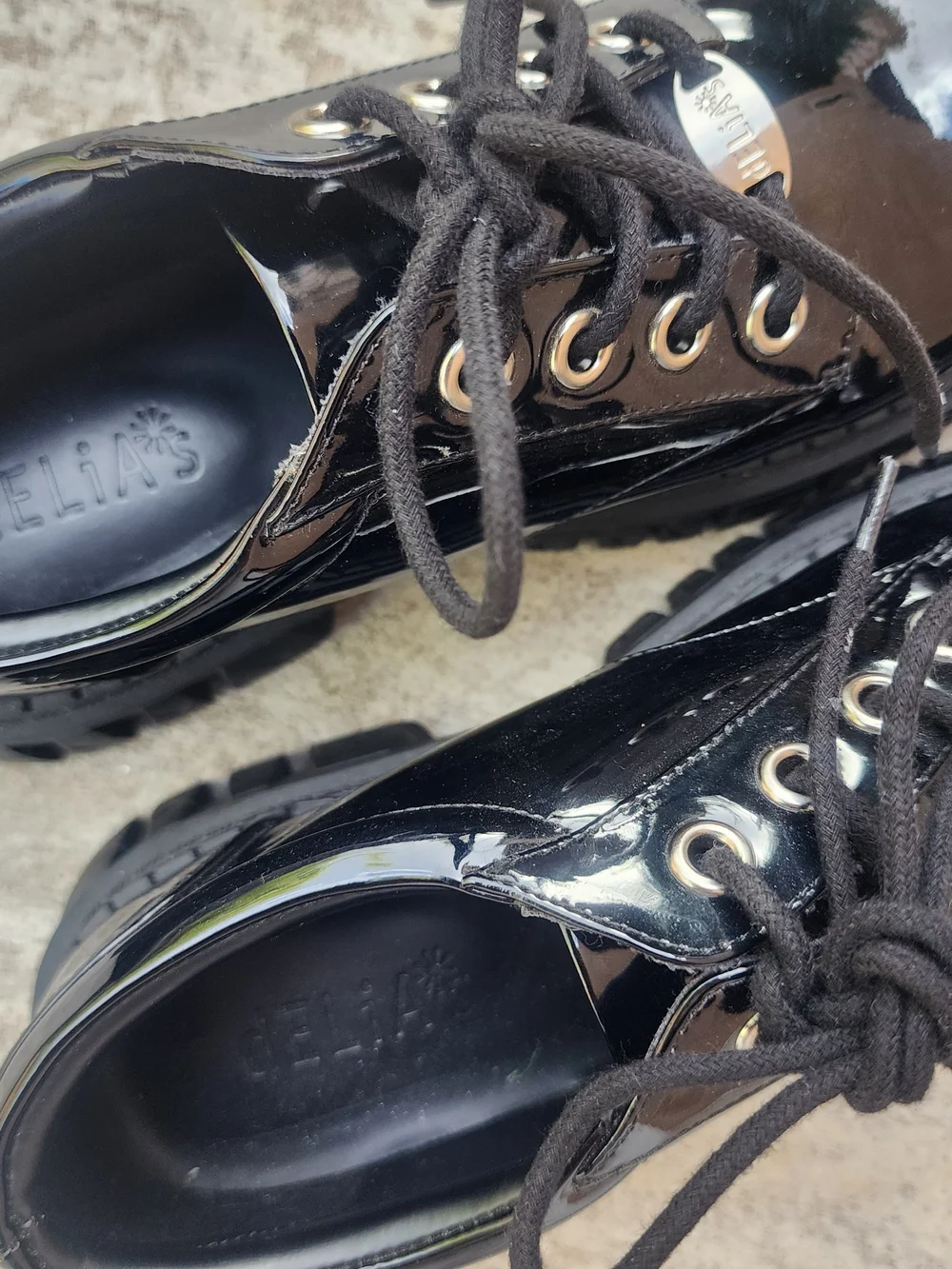 dELIA*s By DollsKill Onyx Teen Craft Chunky Oxford Platform Black Patent, Sz 8