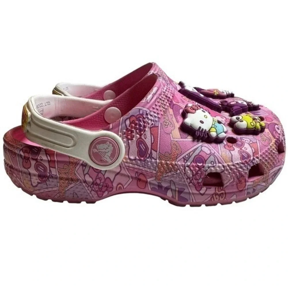 Crocs Clogs Sanrio Hello Kitty Friends Girls 11 Pink Sandals w/9 Jibbitz Charms