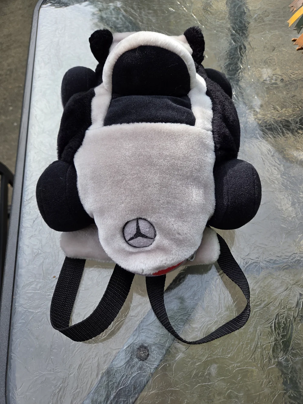 Mercedes-Benz Plush Race Car Backpack Kids Stuffed Toy Bag Black White Red 15”
