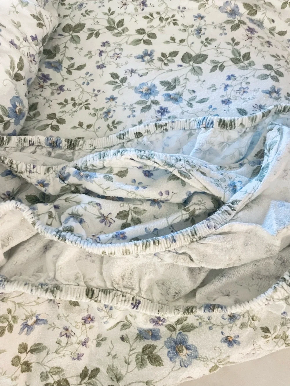 Laura Ashley Flat & Fitted Flannel Cotton Sheet Set Blue Purple Flowers Full Sz