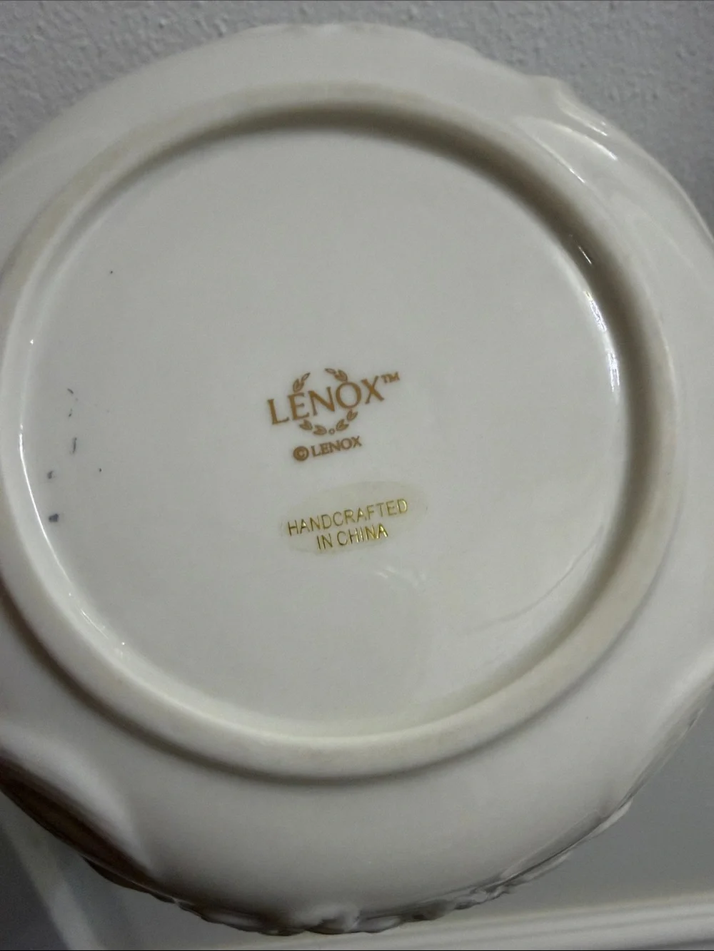Lenox Cream Ceramic RETIRED Rose Blossom Pattern Bowl with Gold Rim