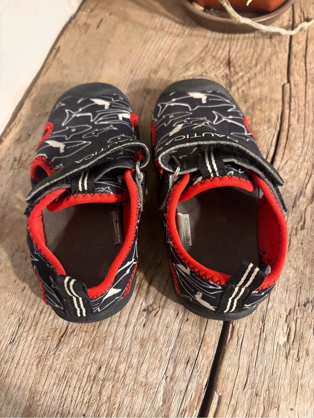Nautica Kids Shark-Print Water Shoes in Black and Red