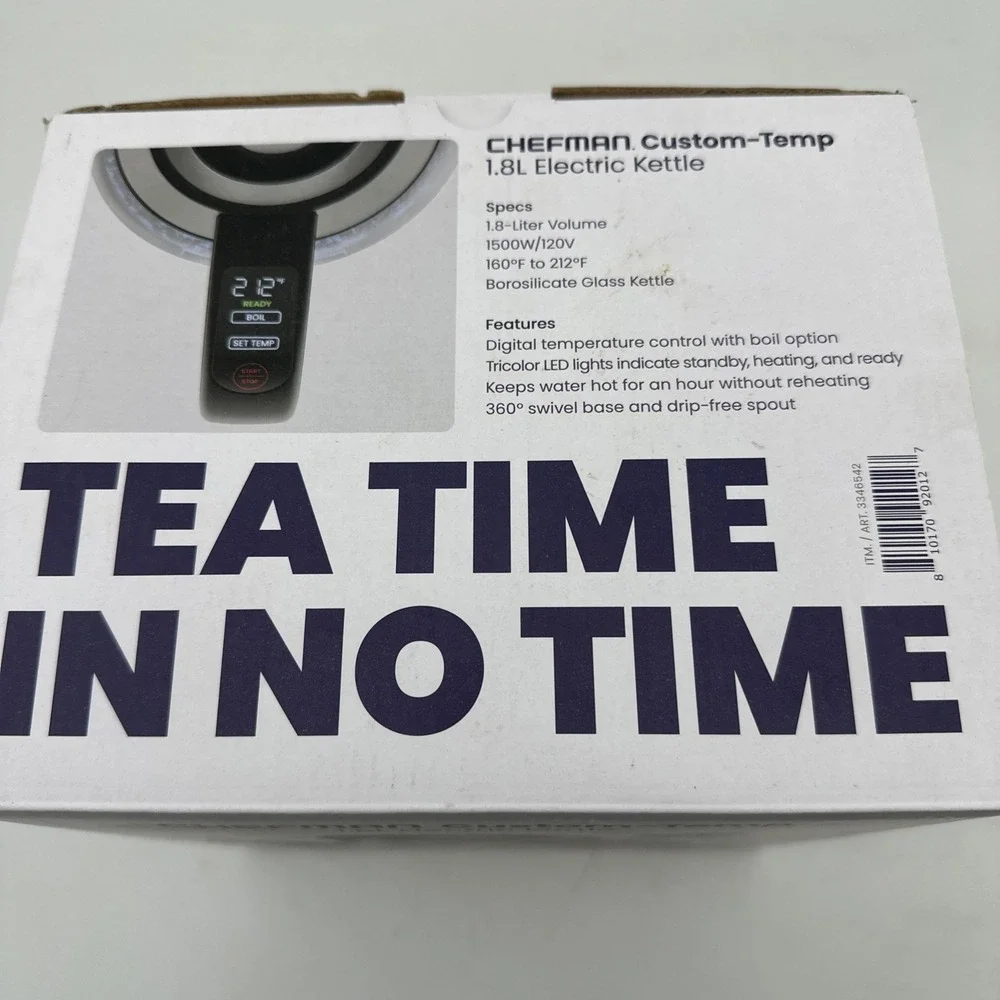 Chefman 1.8L Electric Kettle Custom Temp Rapid Boil with Tea Infuser 1500W New