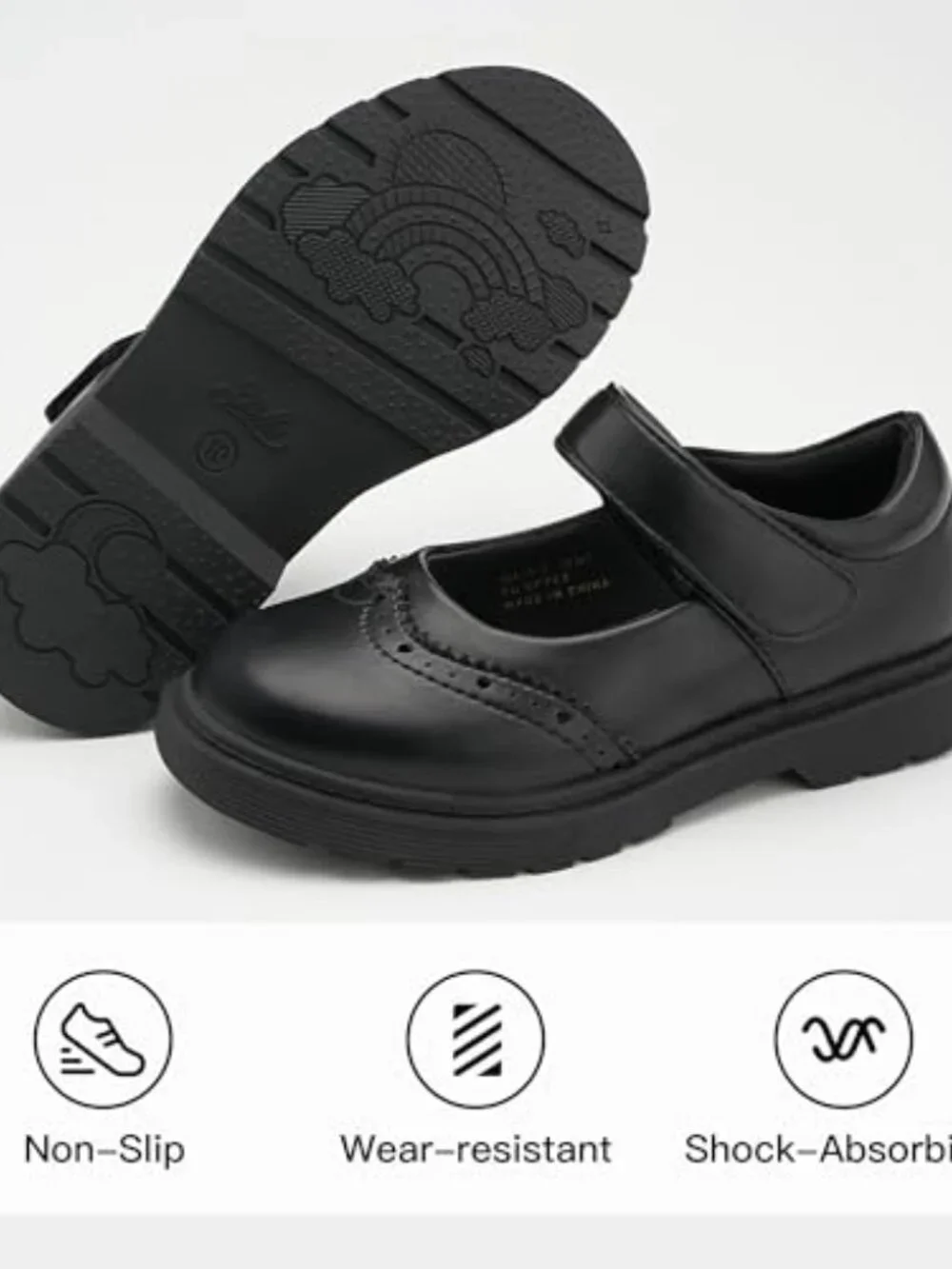 Girls School Uniform Mary Jane Flats Faux Leather Oxfords Hook and Loop