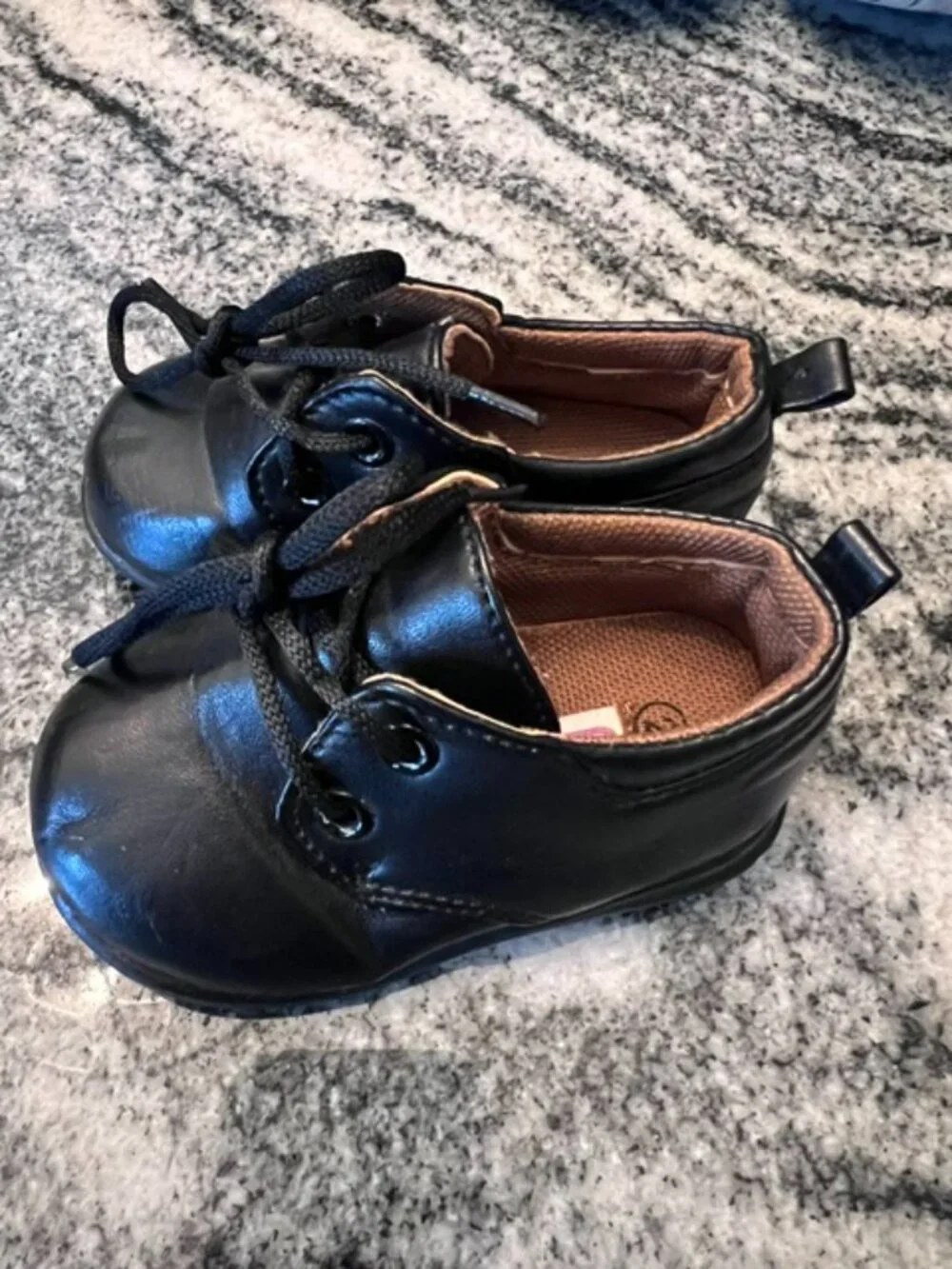 TENDERTOES Infant Boys Black Oxford Crib shoes Size 2 faux‎ leather Newborn