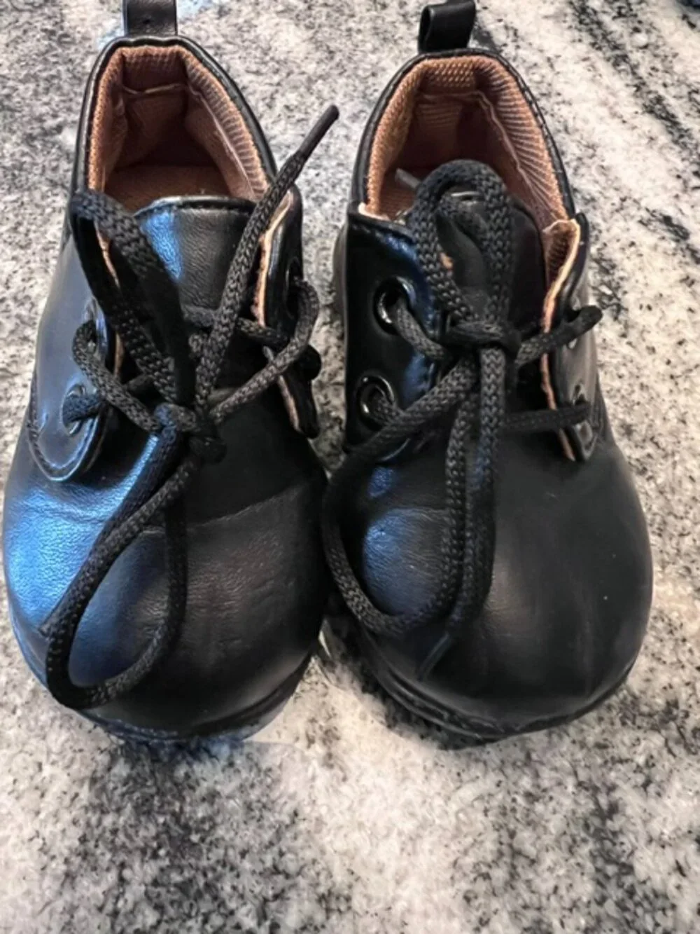 TENDERTOES Infant Boys Black Oxford Crib shoes Size 2 faux‎ leather Newborn