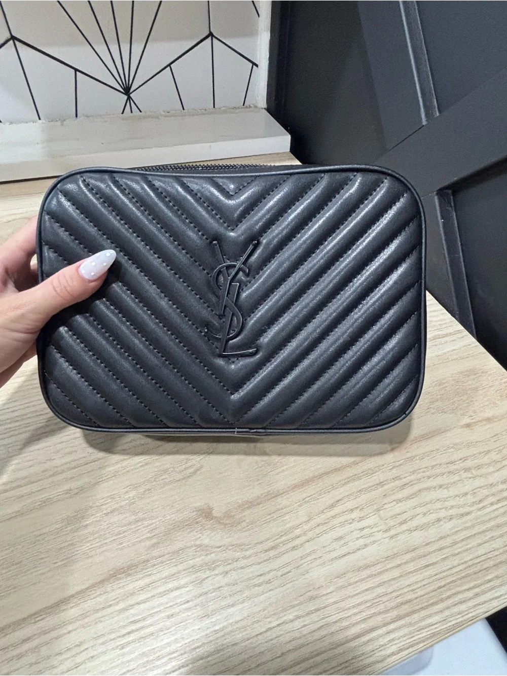 Saint Laurent Black Quilted Leather Toiletry Bag