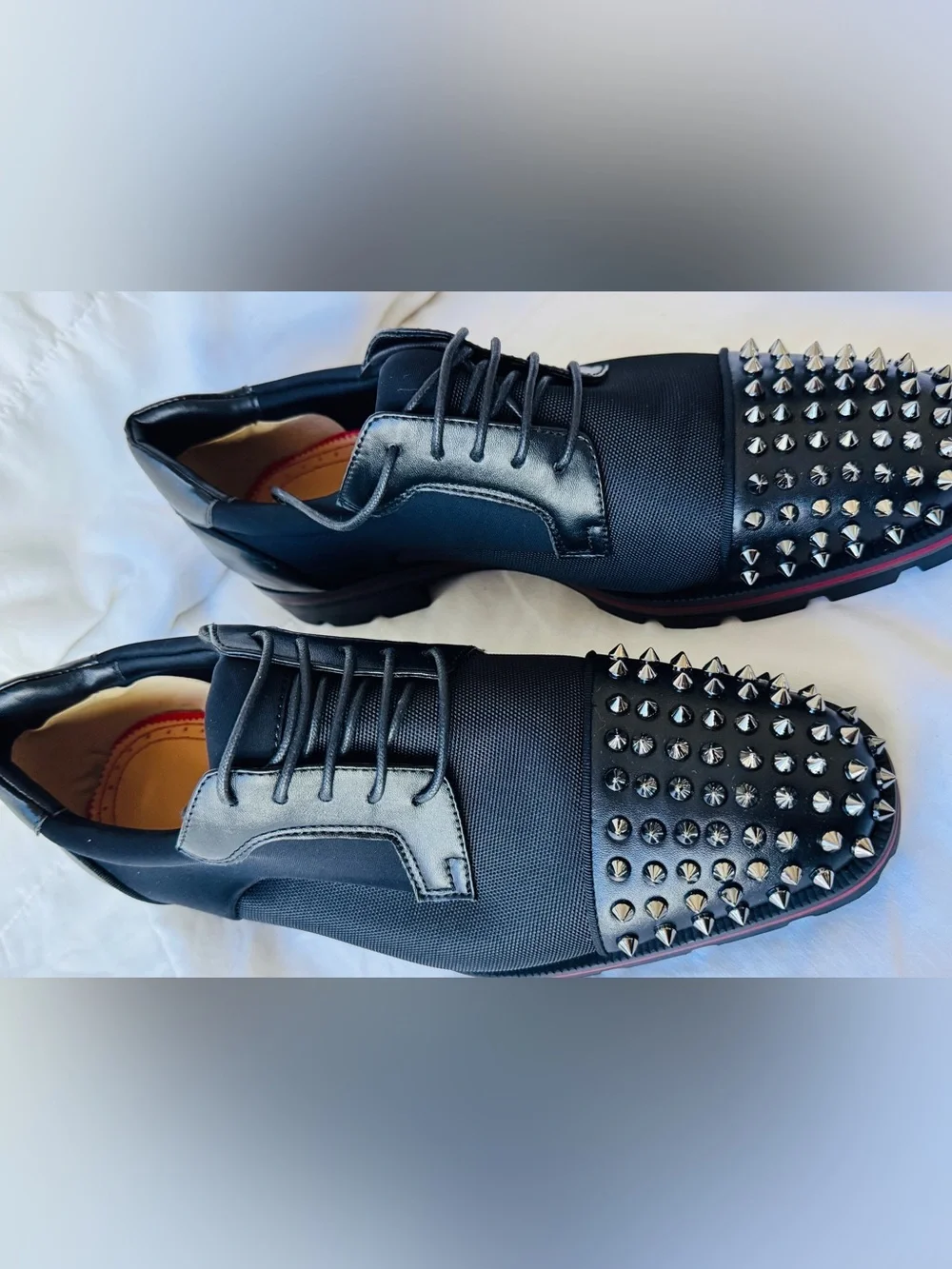 Christian Louboutin-Men's Black Studded Lace-Up Dress Shoes