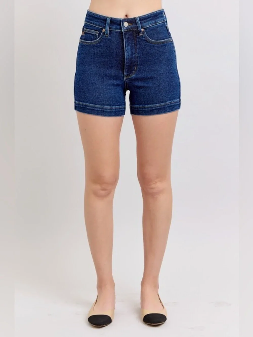 Judy Blue HR Dark Wash Tummy Control Denim Shorts Envelope Pocket Various NEW