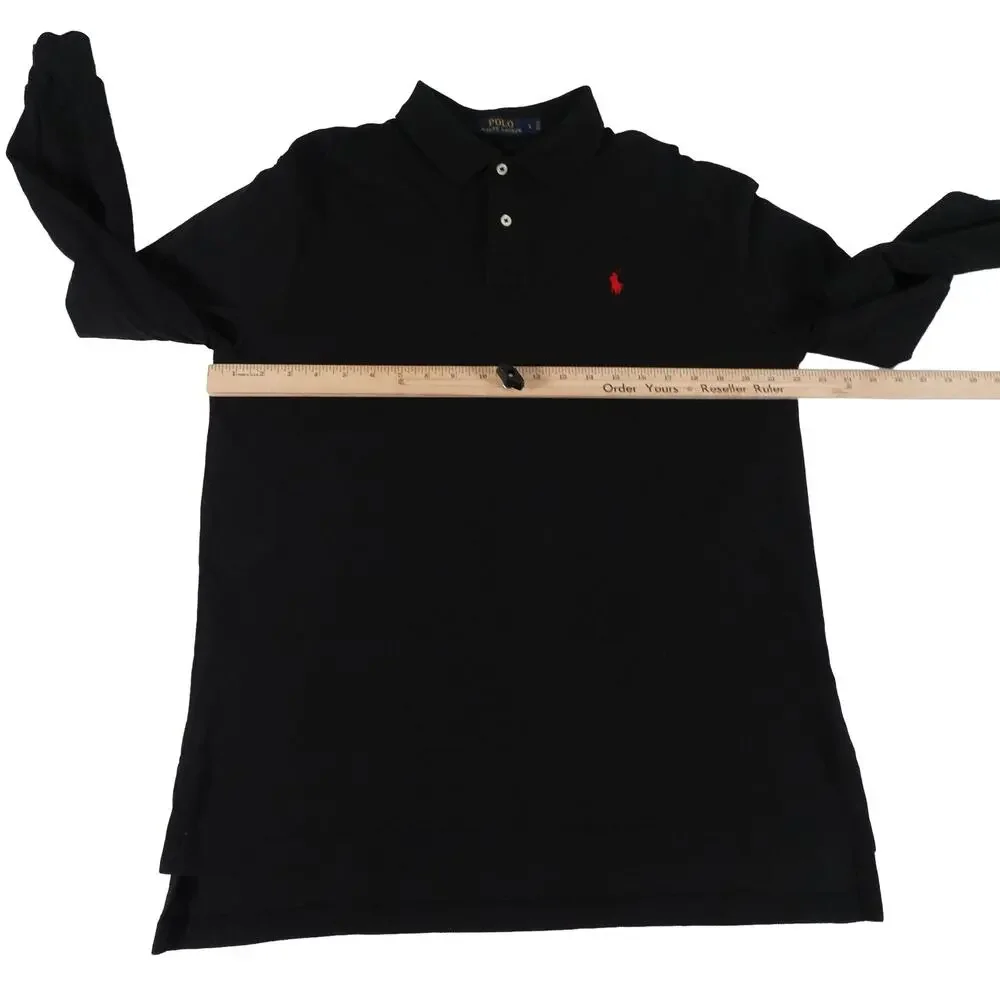 Ralph Lauren Cotton Long Sleeve Black Red Pony Golf Polo Shirt Men's Large