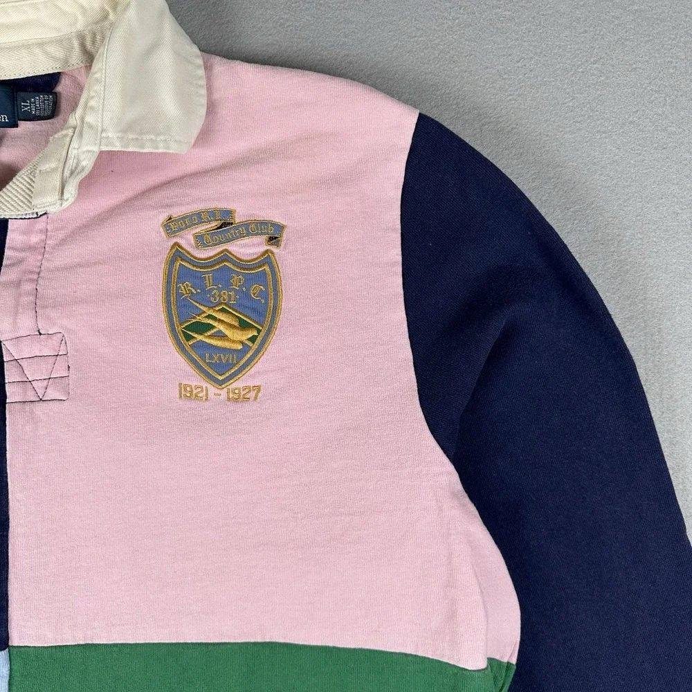 Polo Ralph Lauren Rugby Shirt Mens XL Colorblock Crest Patch‎ Long Sleeve