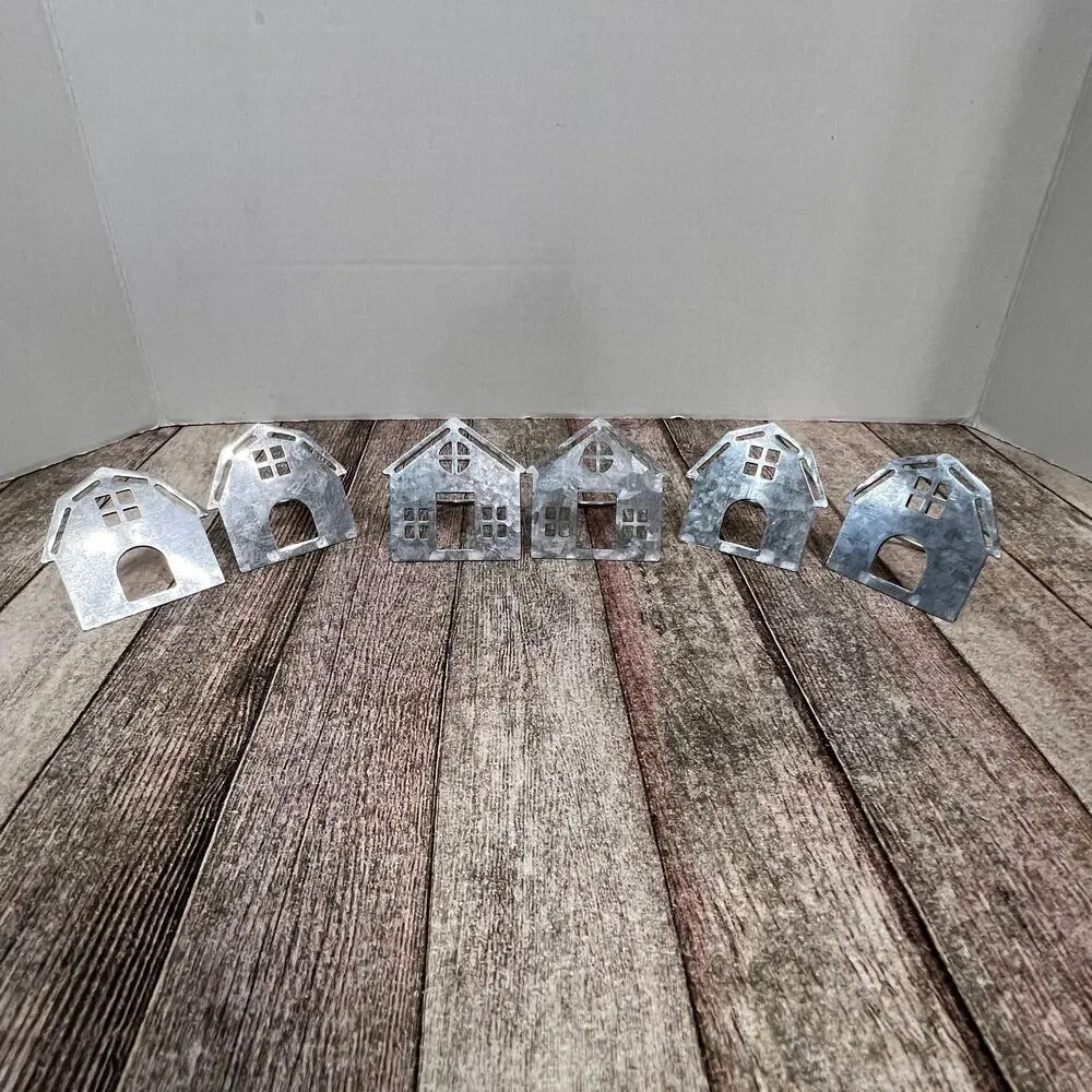 Galvanized Metal House Napkin Rings Set of 6 Farmhouse Cottage Table Decor