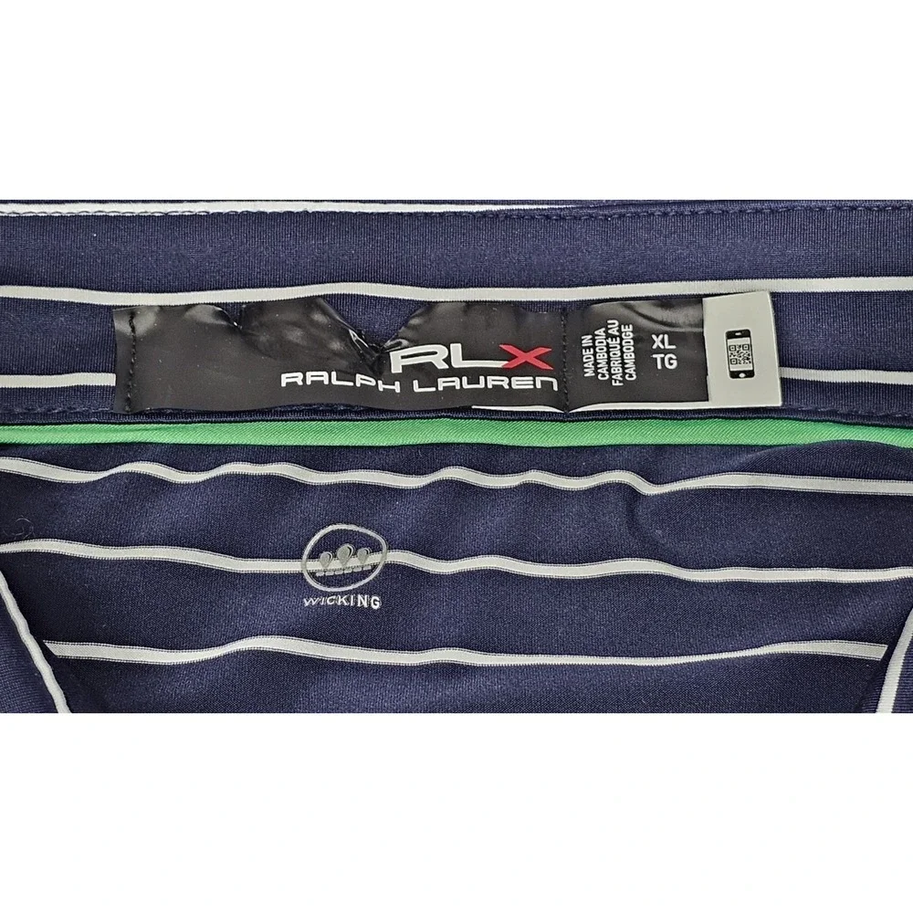 Rlx Ralph Lauren Polo Golf Shirt Mens XL‎ Blue White Striped ShortSleeve