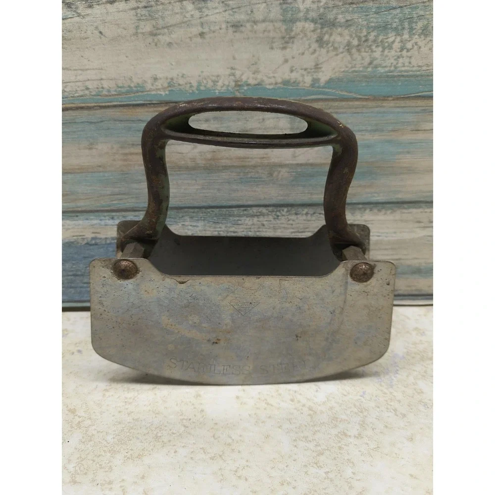Vtg Acme Stainless Steel Blade Pastry / Dough Cutter ~ Cast‎ Iron Handle Teal