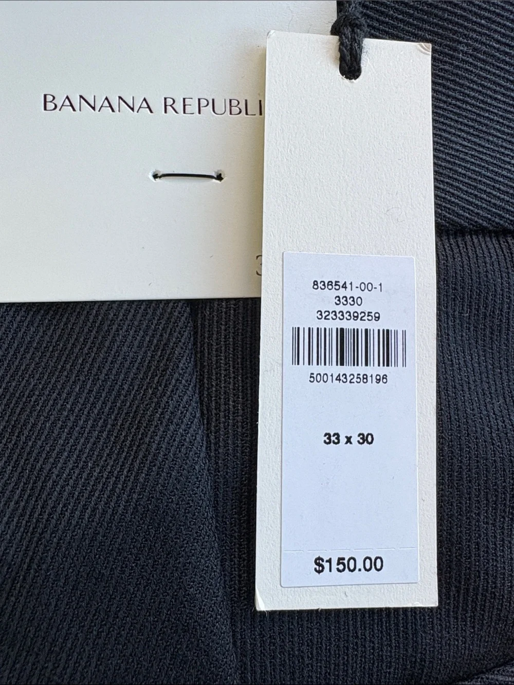 NWT Banana Republic Straight Pleated Twill Dress Black Pant Sz 33 x 30.