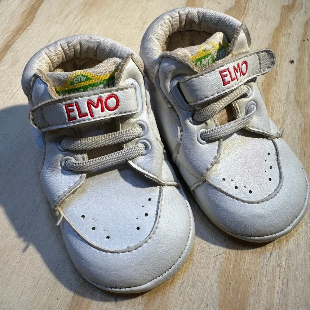 90s Sesame Street Kids Vintage Elmo Loves You White High Top Soft Sole Shoes 2