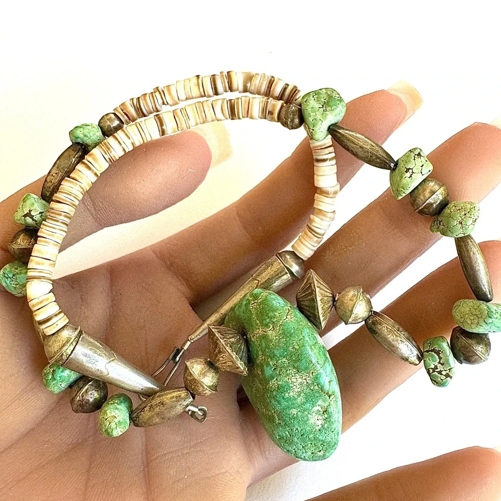 VTG Royston BIG Nugget Necklace Santo Domingo 18in Bench Bead Heishi Sterling‎