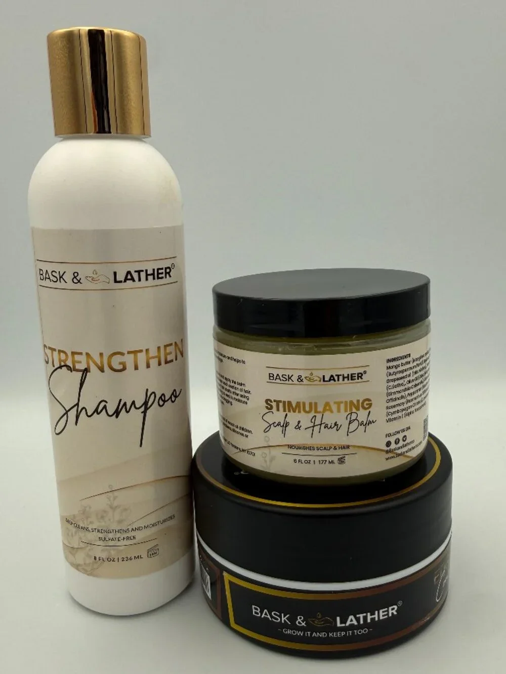 Bask & Lather Strengthen Shampoo Scalp Balm Edge Control