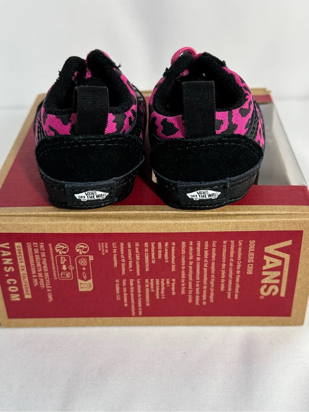 Vans Crib Shoes Black and Pink Leopard Print size 2