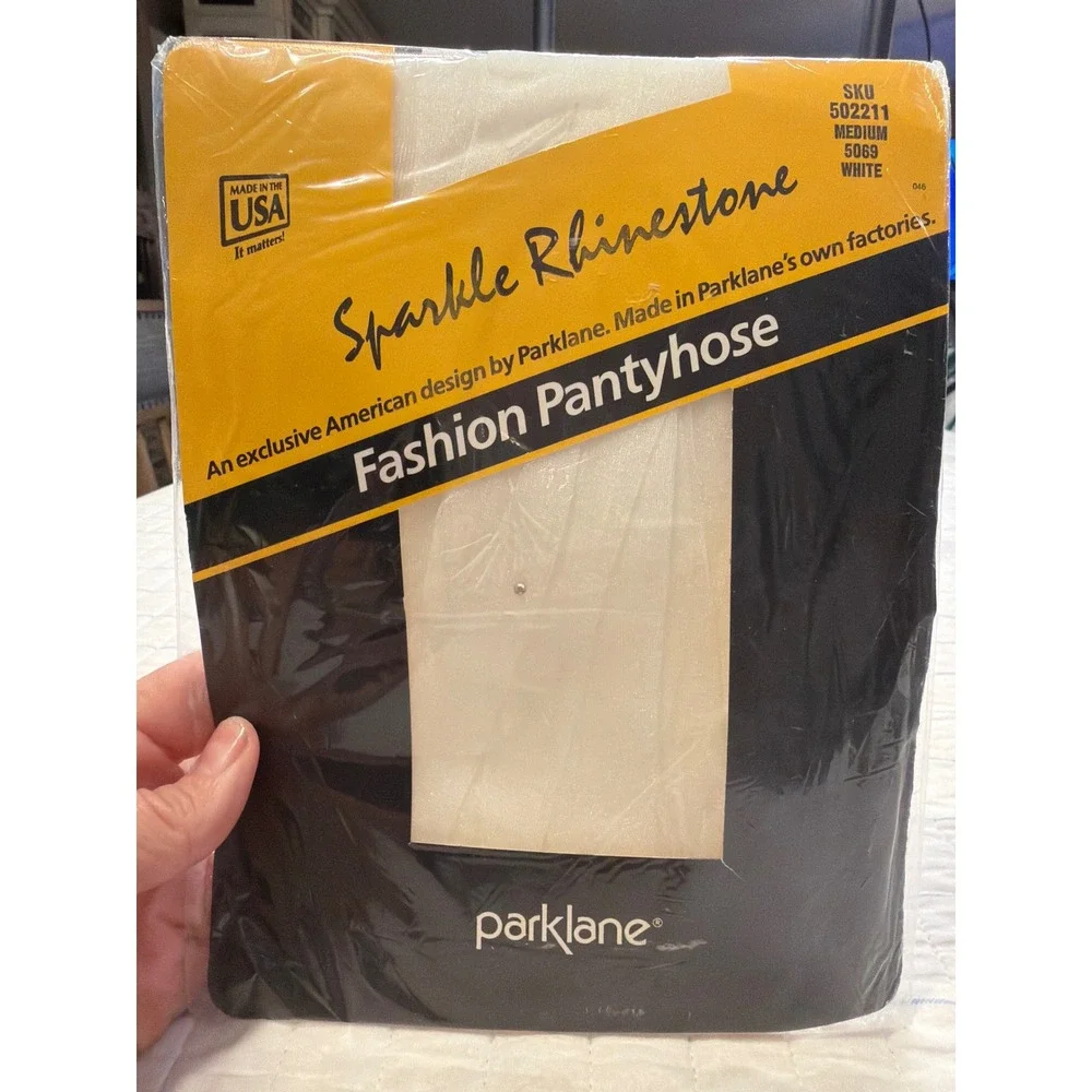 Vintage 1985 Parklane Sparkle Rhinestone Fashion Pantyhose White Medium 5069 USA