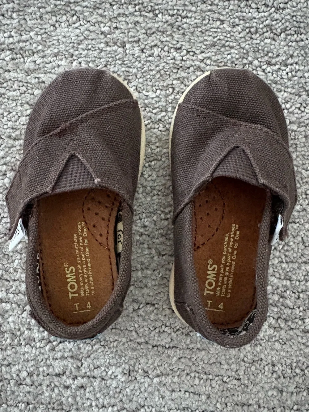 TOMS Classic Canvas Slip-On Shoes in Brown: baby/toddler size 4