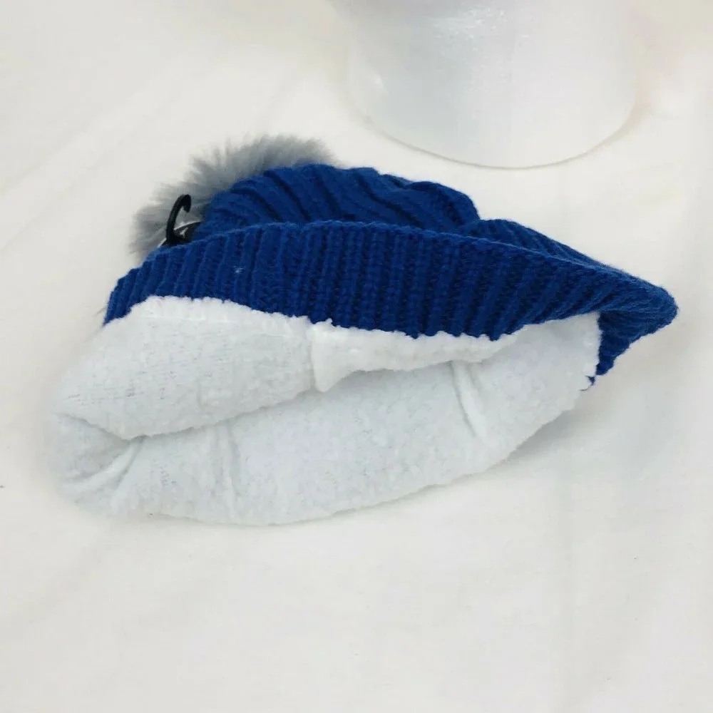 Kids Knit Beanie Pom Fleece‎ Lining Plush On Front-