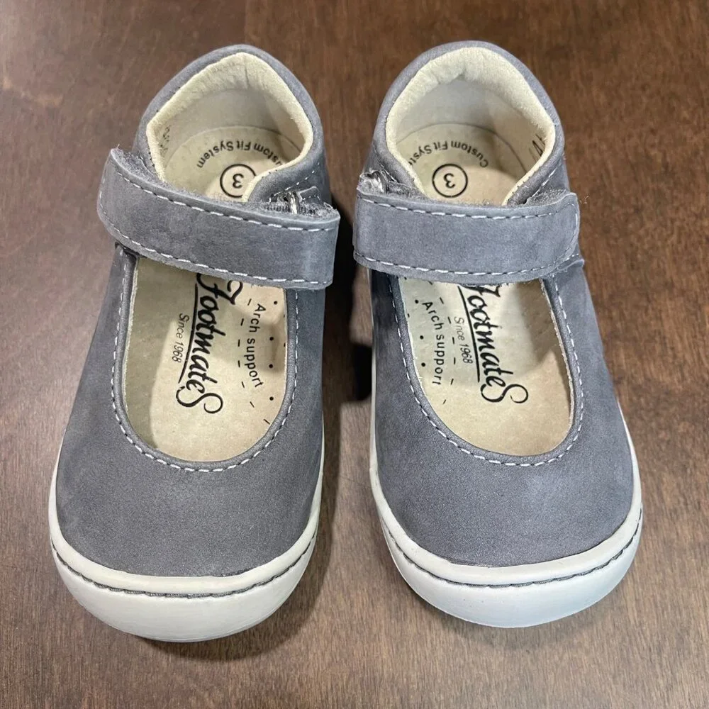 Footmates Stacy Leather Mary Jane Shoes‎ Baby Size 3 Gray Formal Casual Walker