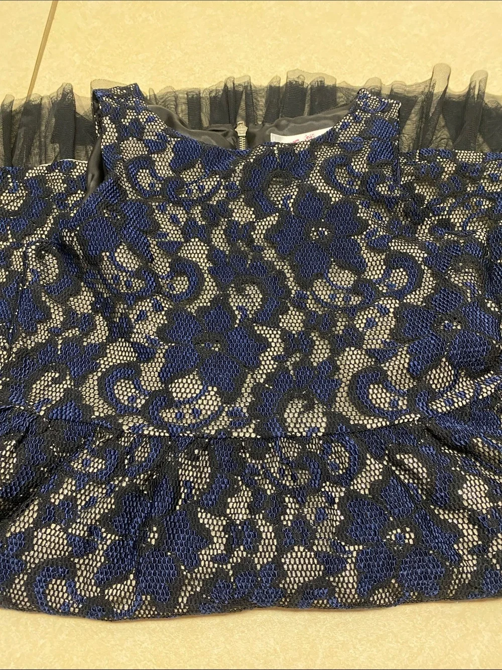 Justice Blue and Black Lace Party Dress with Tulle Hem
