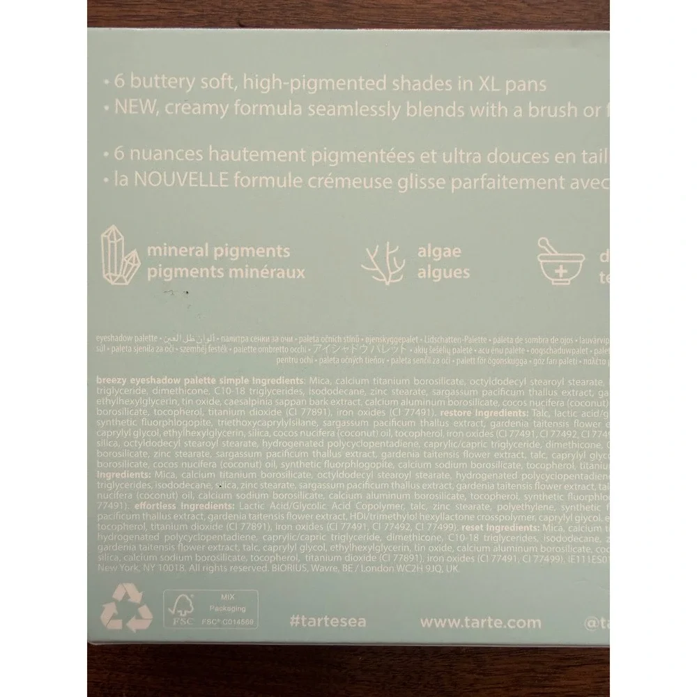 Tarte SEA Breezy Eyeshadow Palette Full Size 6 Shades New In Box
