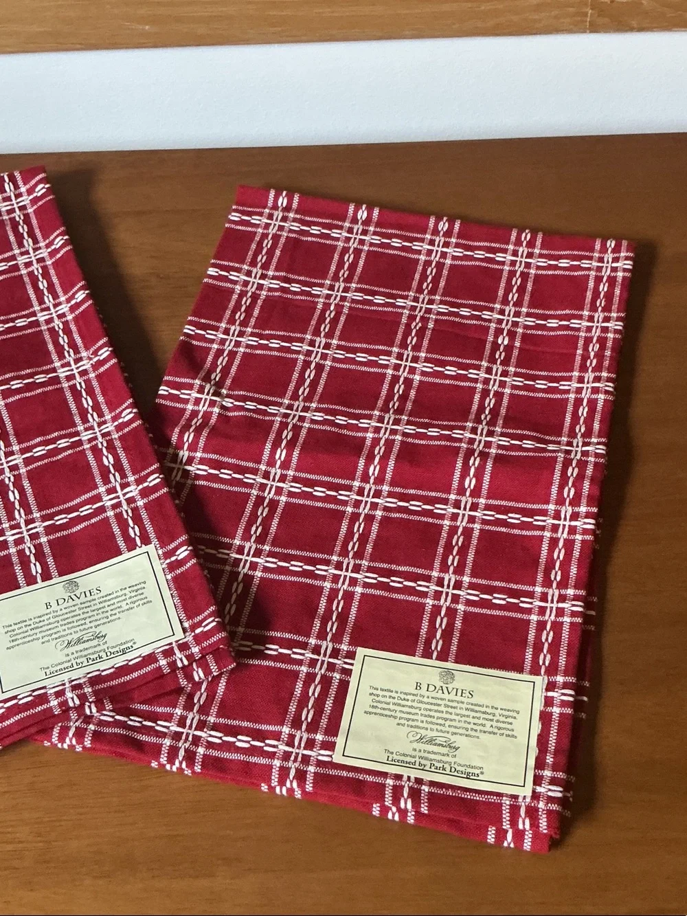 Set of two B Davies Colonial Williamsburg tea towels - NWT