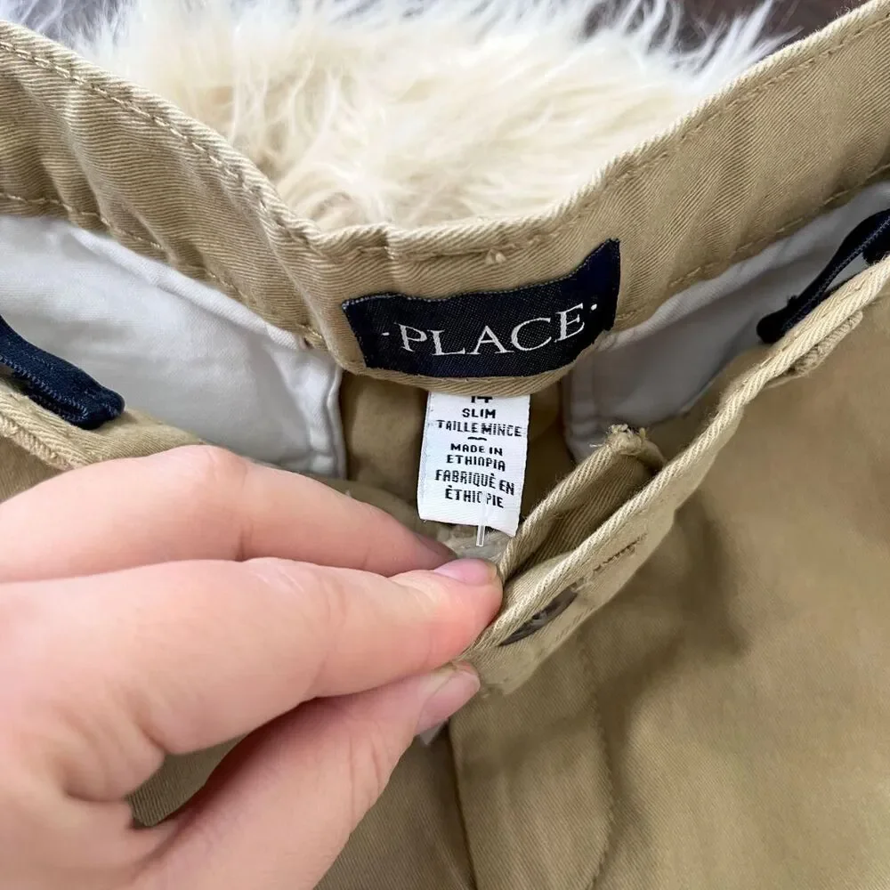 NWT The Children's Place Khaki Chino Pants Flax Size 14 Slim Fit