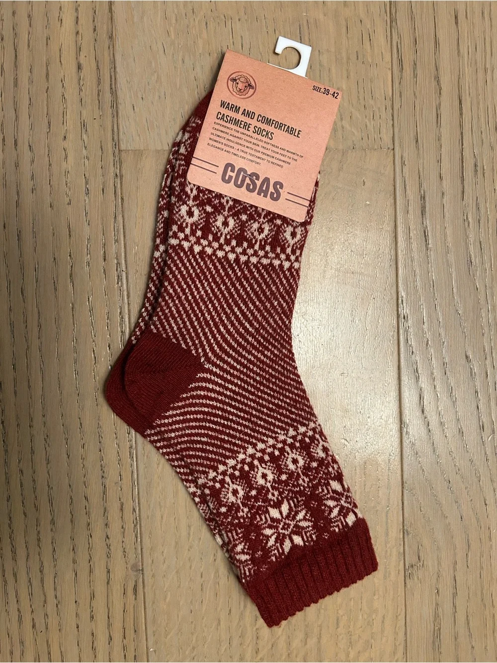 Cashmere blend Cozy Red Patterned Women’s Socks Size 39-42