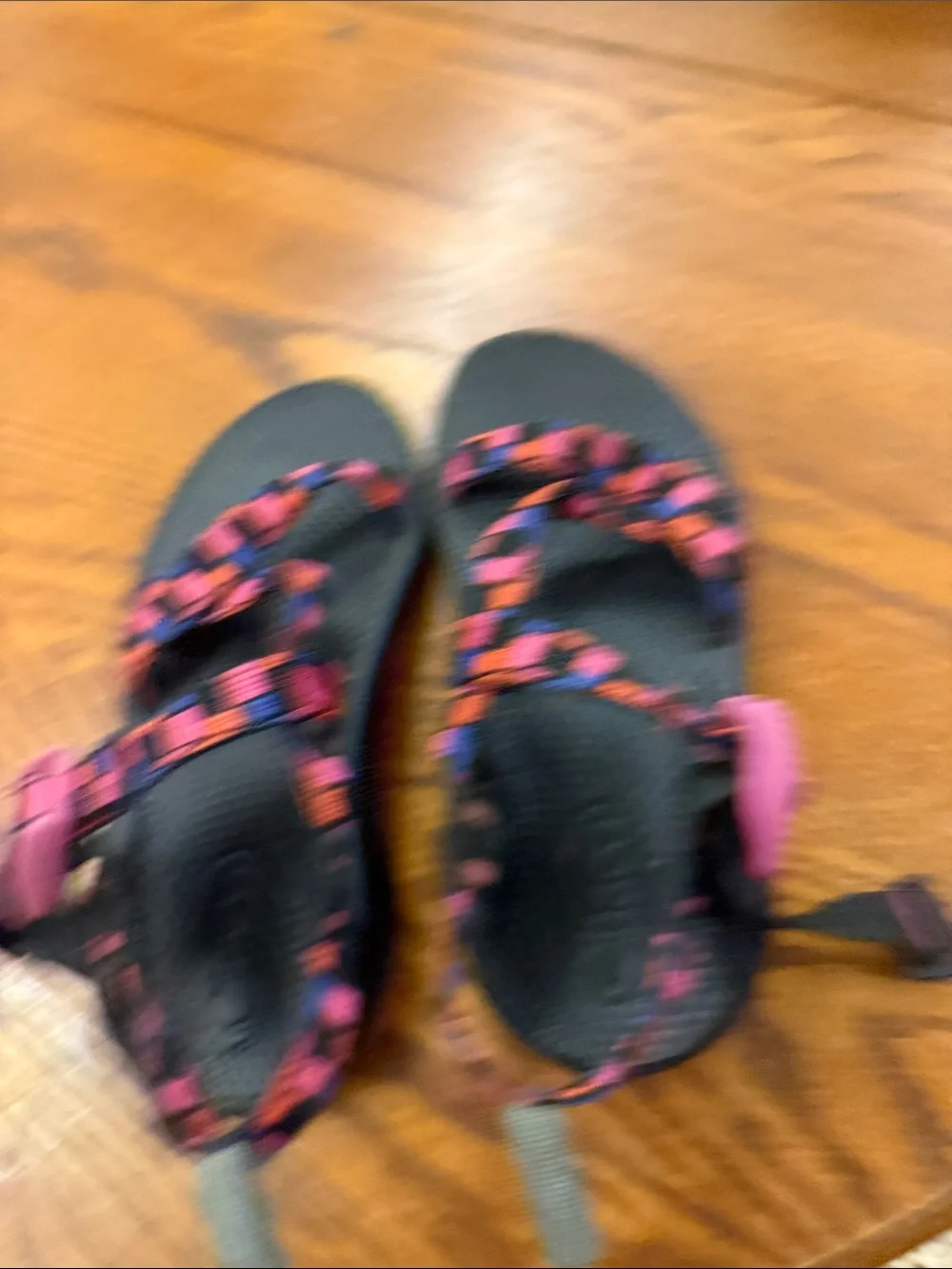 Chaco Kids Black Sandals with Pink, Orange & Blue Pattern