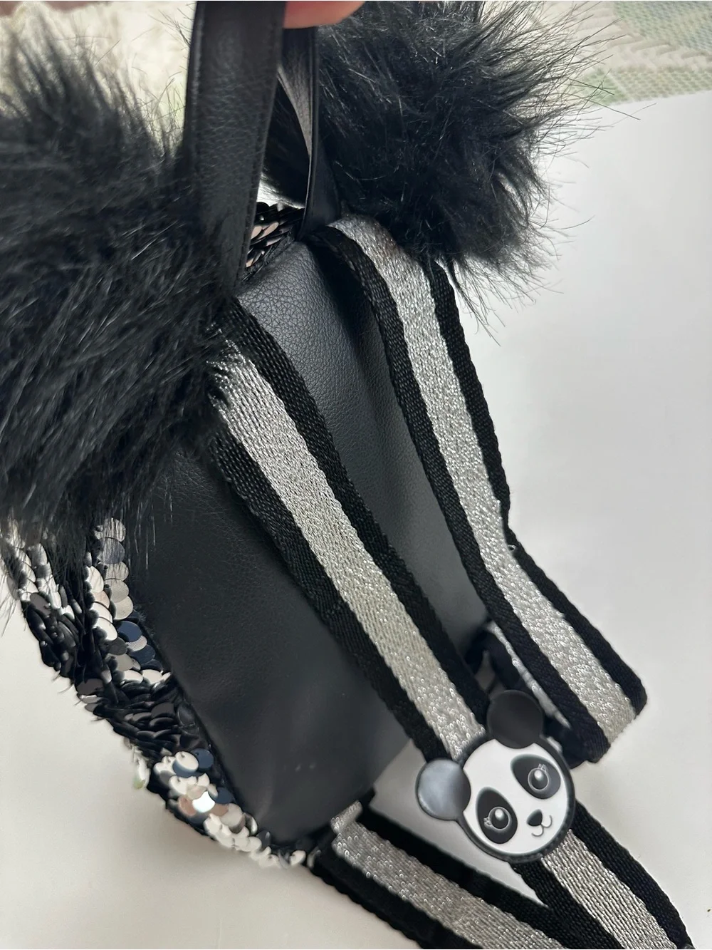 Justice Black & Silver Sequin Mini Backpack with Fur Ears