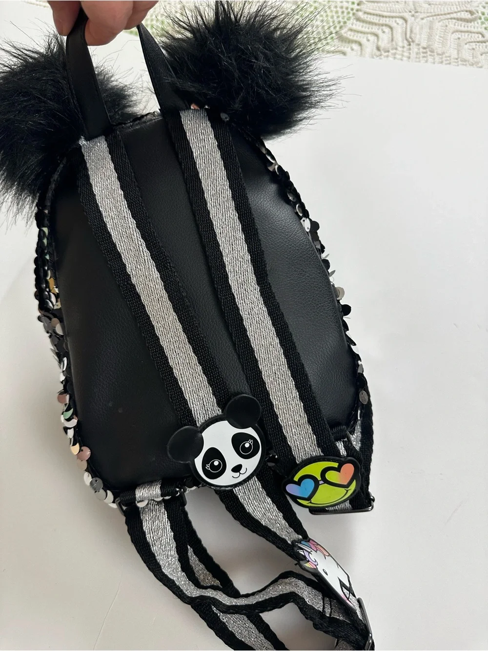 Justice Black & Silver Sequin Mini Backpack with Fur Ears