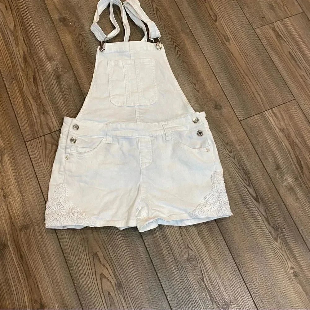 Girls White Lace Inset Justice Shortalls 16