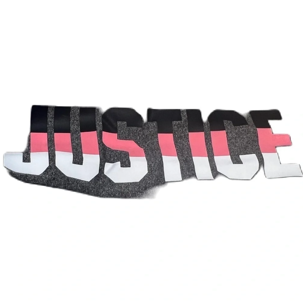 JUSTICE Active Leggings Logo Print gray Pink Sz 18