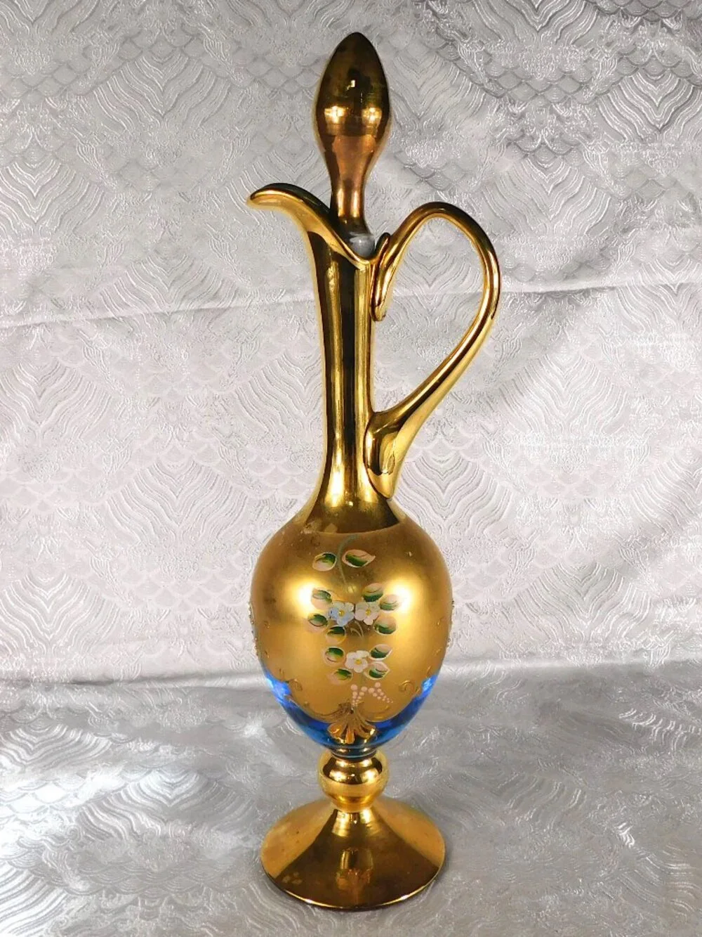 Blue Glass Decorative Decanter with Six Matching Glasses # 27780