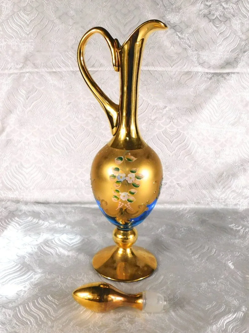 Blue Glass Decorative Decanter with Six Matching Glasses # 27780